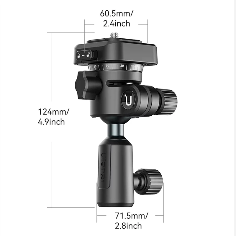 -MEOF Ulanzi TH02 Testa a sfera Uka con 360 °   Panoramica, sgancio rapido, commutazione orizzontale a verticale per fotocamere DSLR