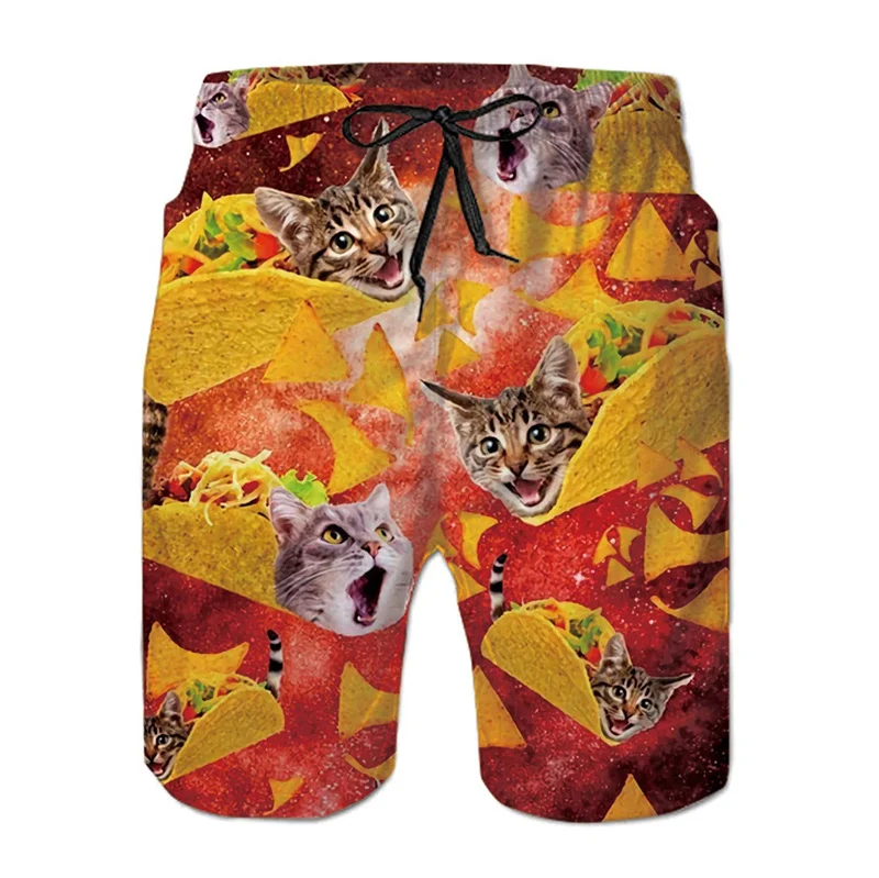 Funny Dinosaur Cat Graphics Beach Shorts Men 3D Print Animal Surfing Board Shorts Summer Hawaiian Swim Trunks Cool Ice Shorts