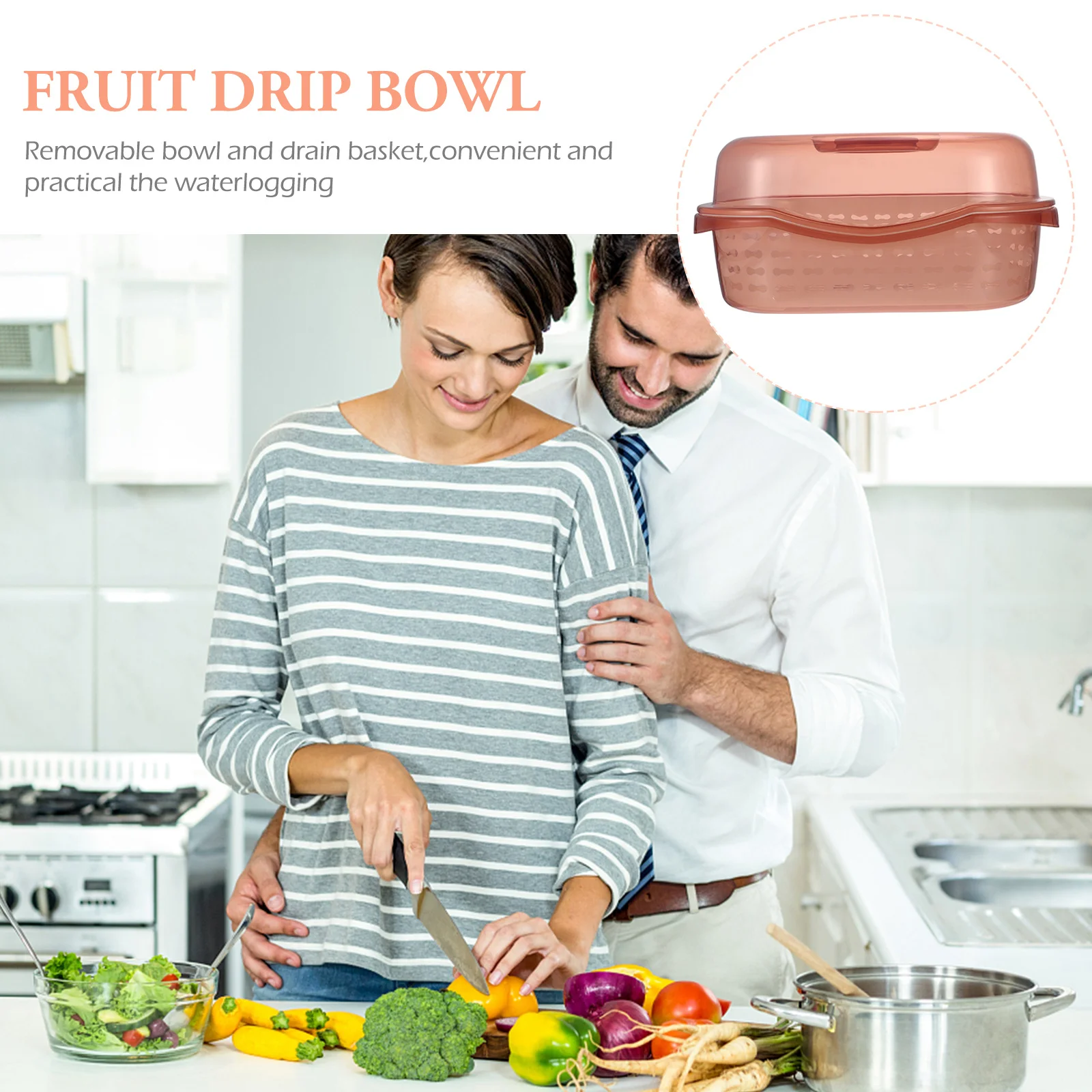 

1Pcs Fruit Vegetable Drain Basin Detachable Kitchen Colander with Lid Handy Carry Handle for Home Travel Camping Versatile