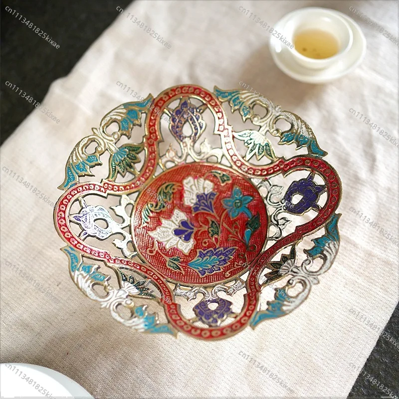 For Handmade Copper Fruit Painted Carved Fruit  Snack Plate Decorative Fruit Plate Living Room