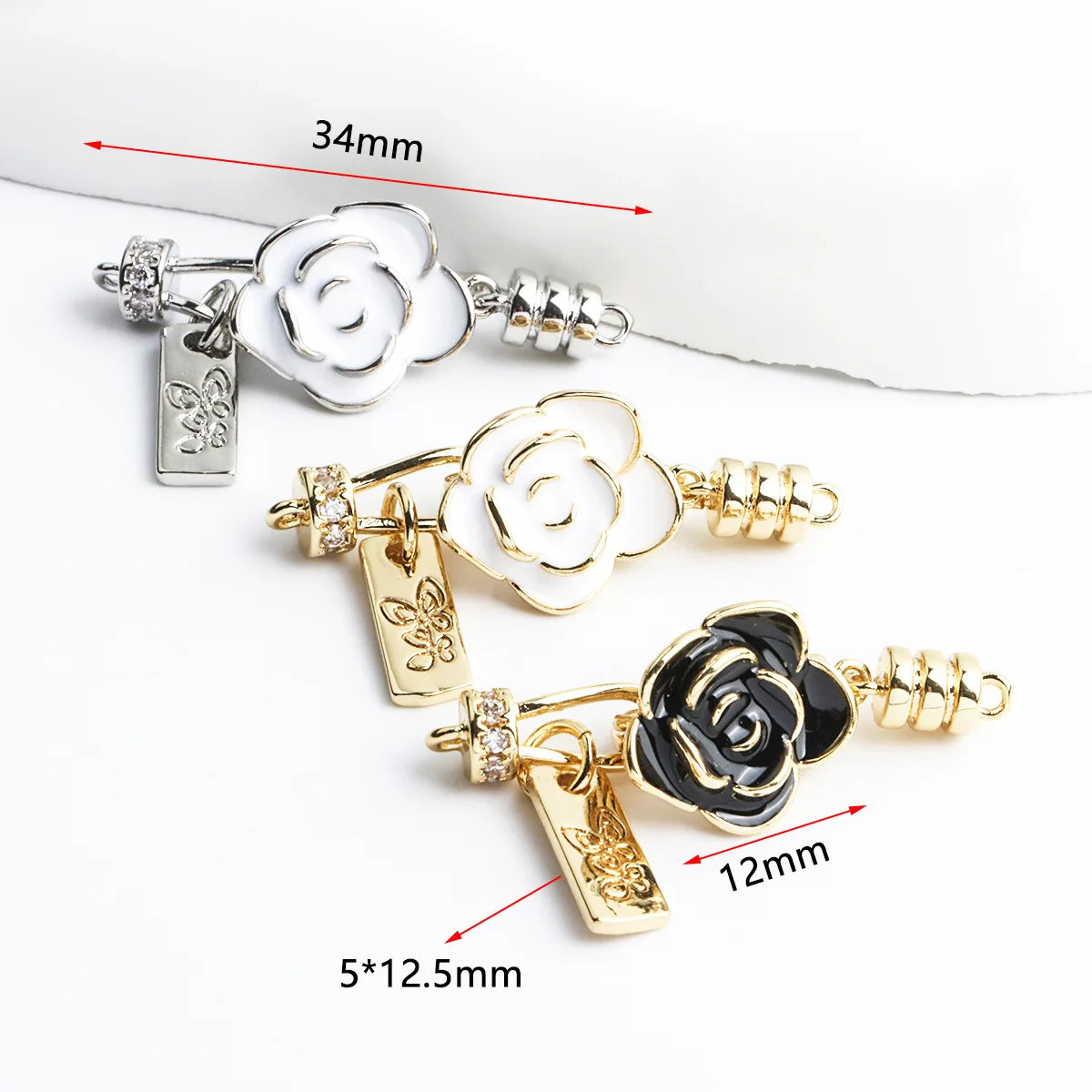 1 Pcs Copper Gold-plated Dripping Oil Camellia Pearl Bracelet Necklace Connection Buckle DIY Jewelry Making Material Accessories