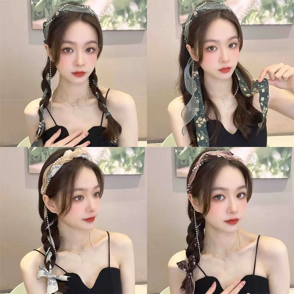 

Французские бусины с кисточками, повязка на голову для волос, женские плетеные ленты из органзы с цветочным принтом, новые зубчатые аксессуары для волос для девочек, повязки на голову