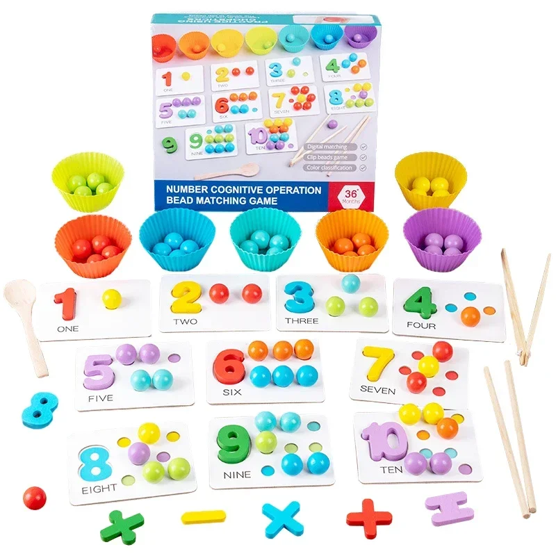 Montessori Educational Toys Math Counting Sorting Toy Clip Beads Matching Games Fine Motor Skills Number Color Sensory For Child