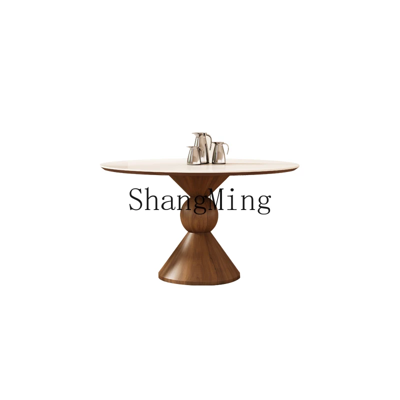 

ZYH medieval solid wood round table household small apartment table simple pure rock slab round dining table
