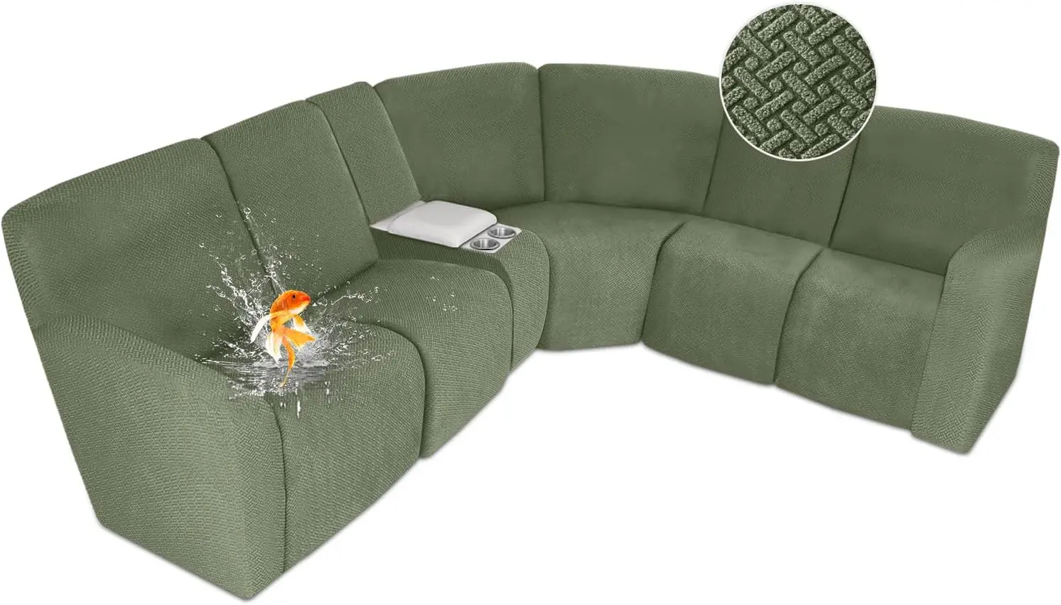 

100% Waterproof Recliner Sectional Couch Cover L Shape Stretch Corner Sofa Protector for Dog Pet, 5 Seat, 1 Console, Light Green