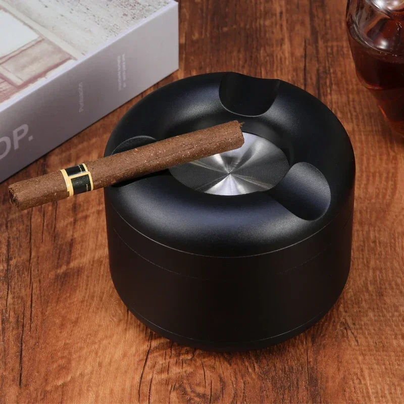 Light luxury creative aluminum alloy CIGAR ASHTRAY large caliber household living room high-end revolving cover ashtray