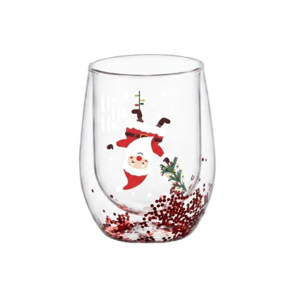 Heat-resistant Double-layer Sequins Christmas Glass Cup High Borosilicate Glass Reusable Coffee Milk Mug Tea Espresso Cup