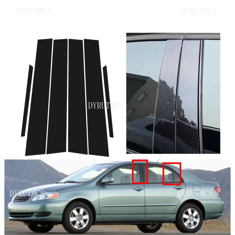 

6pcs Glossy Black Pillar Post Carbon Fiber For Toyota Corolla 2001-2006 2002 2003 2004 2005 Window Door Deal B CCover Sticker