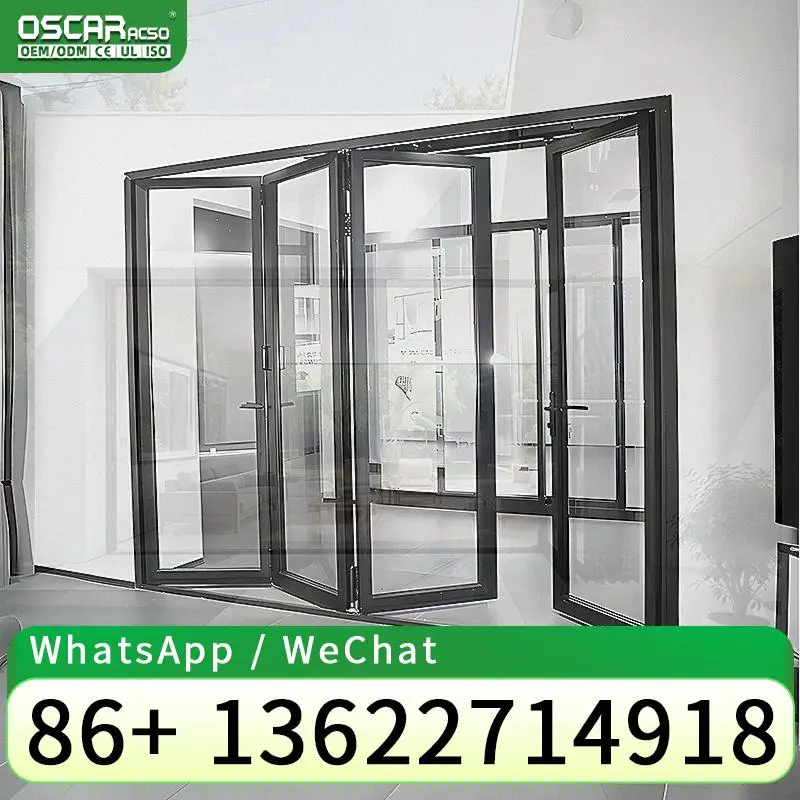 

Двойная стеклянная алюминиевая складная дверь для патио, заводская цена для вилл, готовая поверхность, складная дверь на заказ