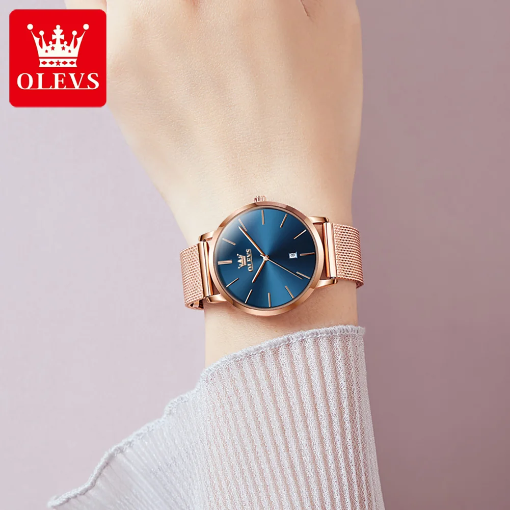 OLEVS Women\'s Watches Ultrathin Dial Mesh Belt Stainless Steel Waterproof Wristwatch Fashion Quartz Ladies Watch Reloj Mujer