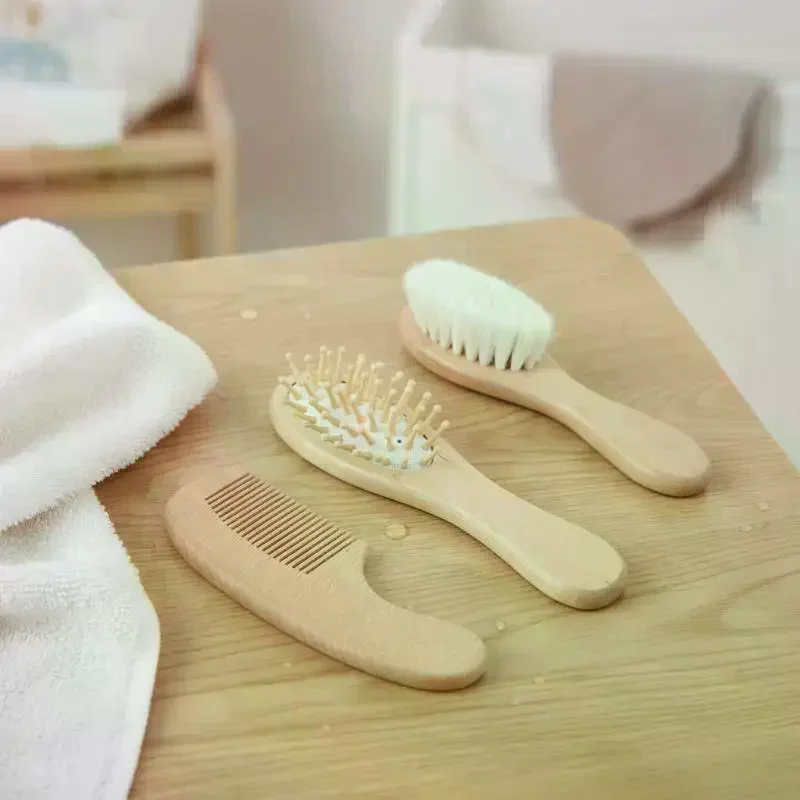 2/3Pcs Cushion Comb And Wool Brush Set Care Beech Wood Gift Care Tool