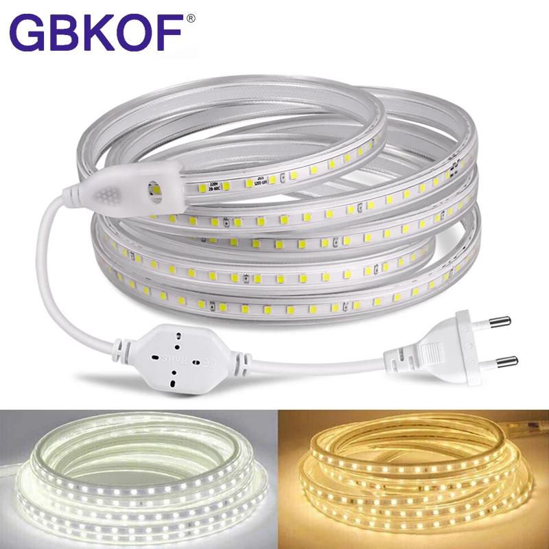 AC 220V LED Strip Lights SMD 5050 60LEDs/m Flexible Led Light Outdoor Lamp Waterproof LED Tape With EU Power Plug For Home Decor