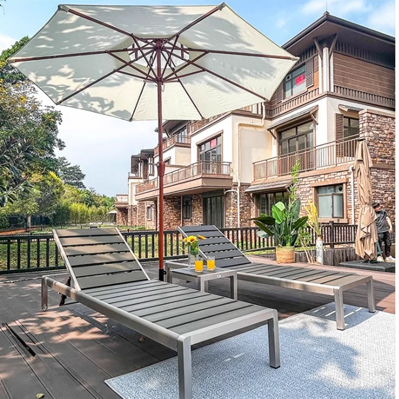 Outdoor bed beach chair outdoor rattan balcony courtyard garden folding swimming pool lounge chair waterproof and sun protection