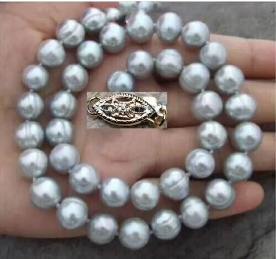 

Brand New Large AAA 11-12mm South Sea Grey Baroque Pearl Women's Necklace 18 14K Gold Buckle -Customized Jewelry