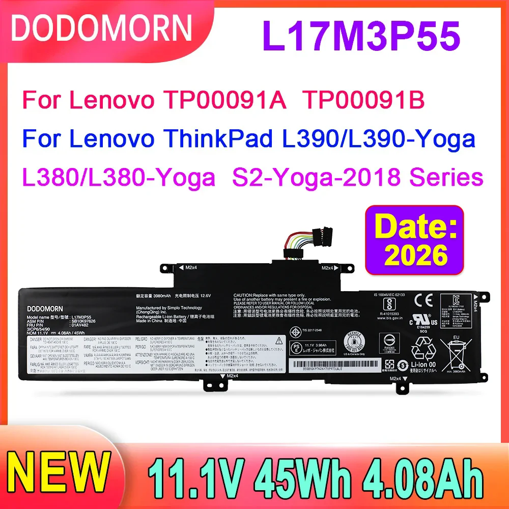 Batería L17M3P55 para ordenador portátil, accesorio para Lenovo Thinkpad S2 Yoga L380 L390 Thinkpad Yoga S2 2018 Series 01AV481 01AV483 L17L3P53 L17C3P53, novedad