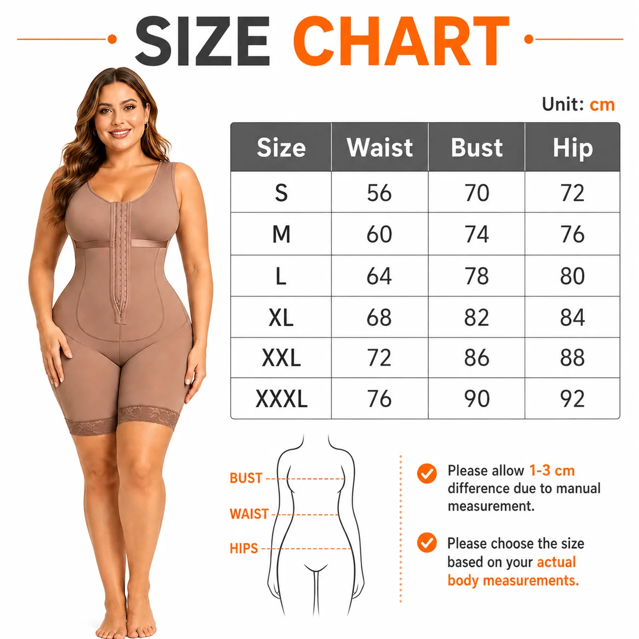 Women Plus Size Full Body Shaper Bodysuit, Front Hook‑Eye Closure Sleeveless Mid‑Thigh Shapewear with Anti‑Slip Lace Hem, Tummy Control Butt Lifter Body Shaper for Postpartum Daily Wear view 7