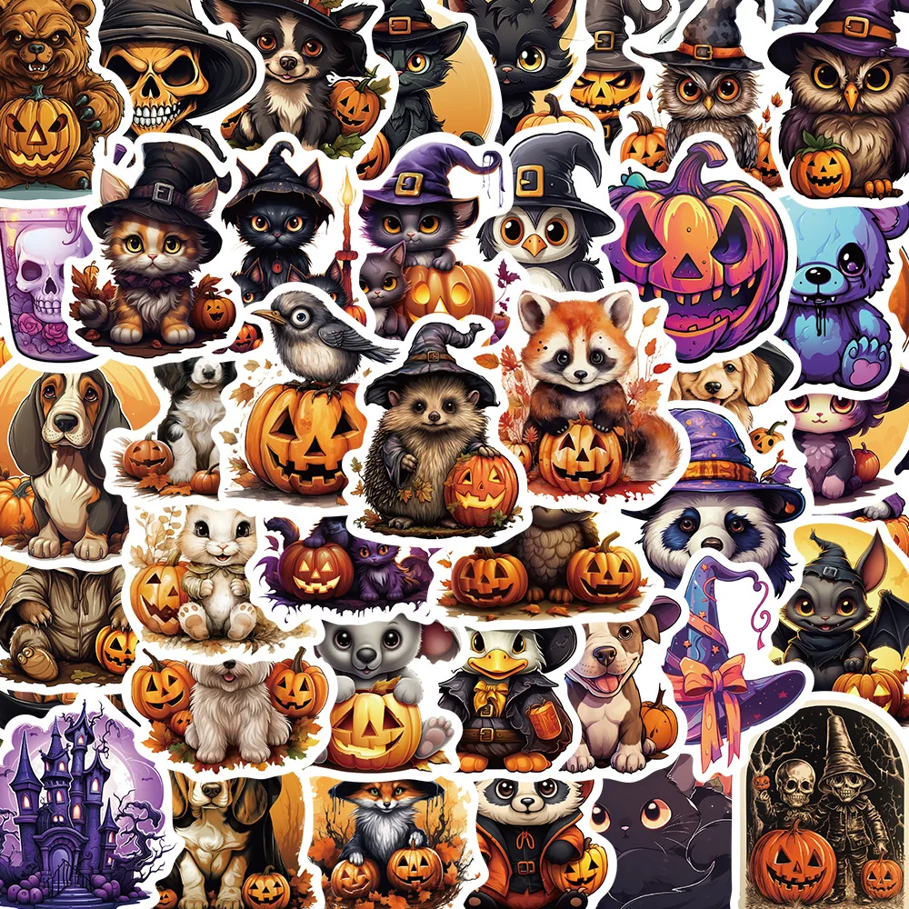 10/30/50PCS Cute Halloween Animals Pumpkin Cartoon Stickers Decals Kids Toys DIY Scrapbook Laptop Stationary Guitar Kid Sticker