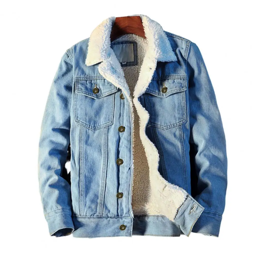 Men Jean Jacket  Single Breasted   Denim Coat Lapel Pockets Jean Outerwear