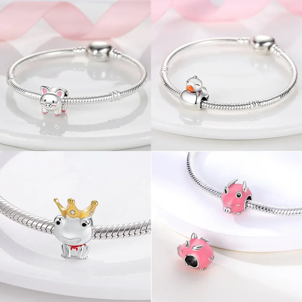 Exquisite Pendants Woman Original Duck The Blue Bear Hug Heart 925 Silver Charms Fit DIY Bracelet Cute Animal Jewelry Pendant