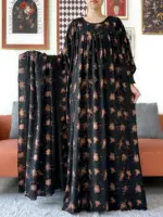 2025 nouvelle robe florale ample à manches courtes coton femmes Abaya avec grande écharpe Boho robe Maxi décontracté robe de mode robes africaines 2