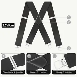 Men's Heavy-Duty 2-Inch Wide Adjustable Elastic Work Suspenders with Sturdy Clips X-Back Design for Durable Support