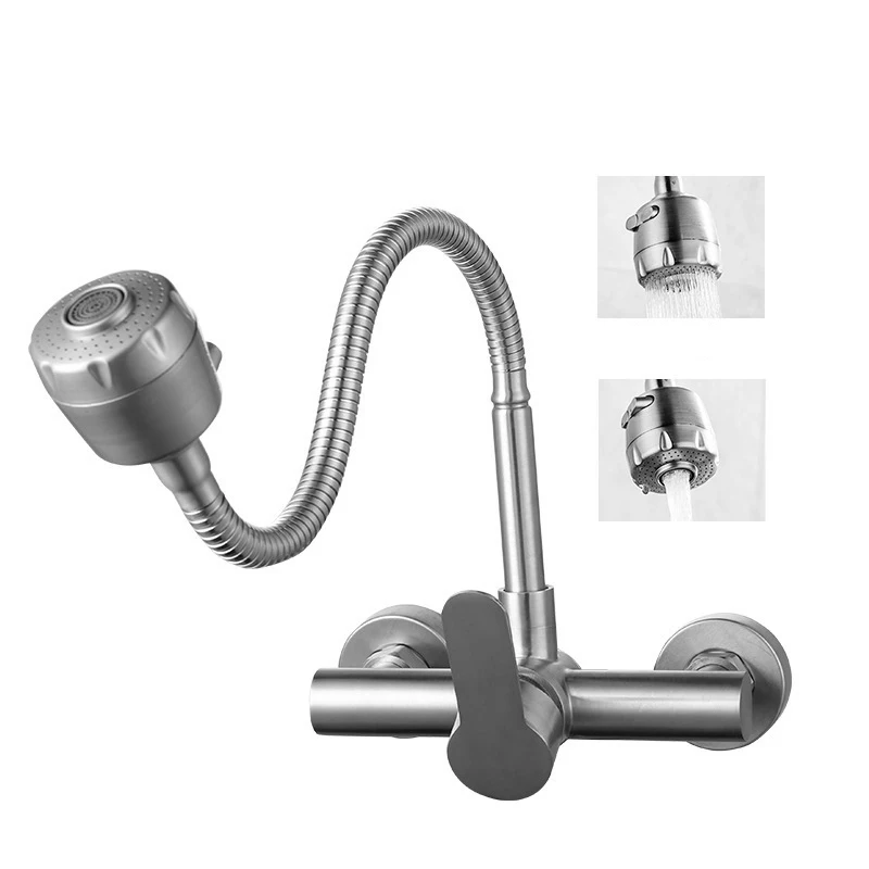 صنبور المطبخ جدار فولاذي مقاوم للصدأ خلاطات قابلة للتمديد الحنفية توفير المياه بالوعة الحمام الرافعات الذواقة مغسلة أواني السفينة حرة #4