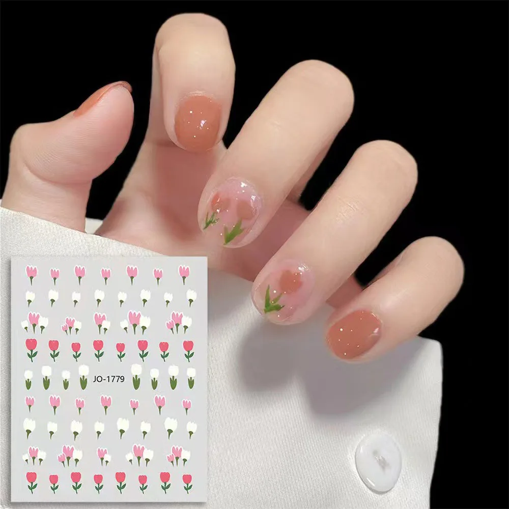 3D Flower Tulip Nail Art Sticker Cartoon Korean Trend Summer Adhesive Floret Tattoo Decal 2022 New Hot Ins Florals Nail Sliders