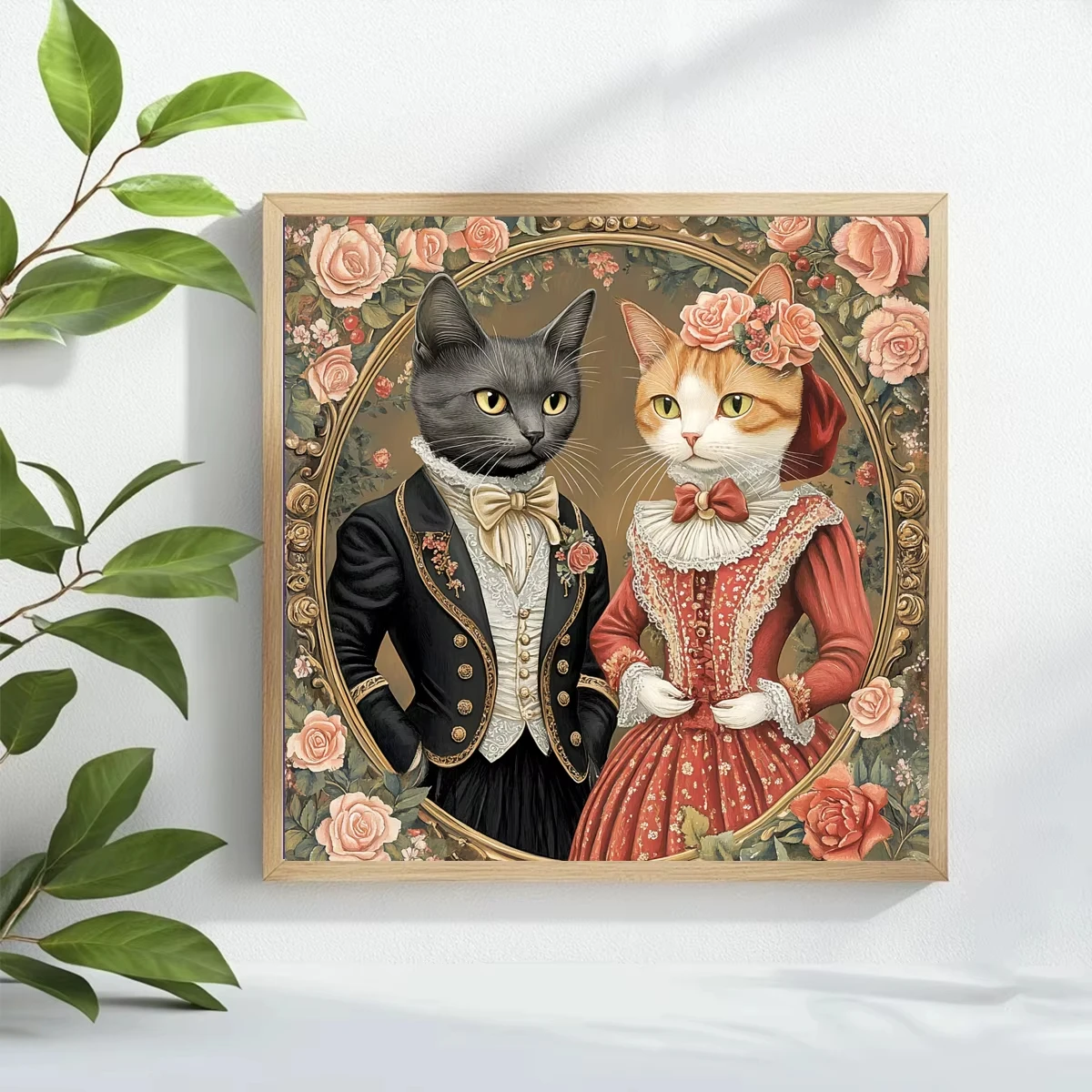 Digital Oil Painting By Numbers Noble Cat Couple on Canvas Wall Decoration for Living Room Suitable For Beginners Frameless