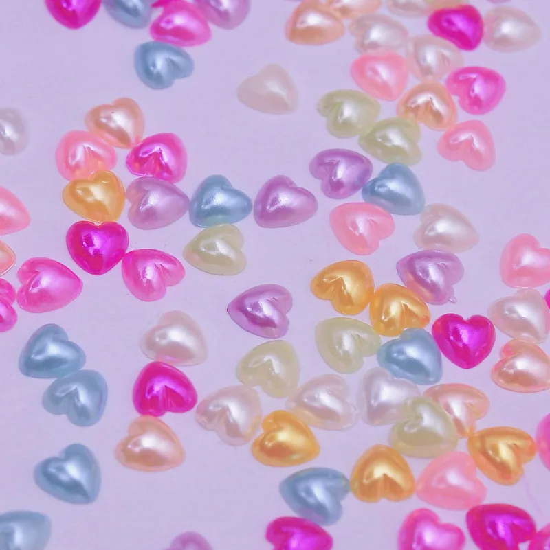 6/8/10MM Mix color Heart Shape Loose Beads ABS Imitation Pearl Flat-back Beads DIY Jewelry Craft Scrapbook Decoration