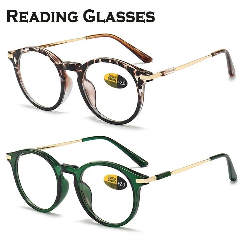 

seemfly 13 Colors Fashion Anti Blue Light Reading Glasses Round Metal Frame Retro Classic Presbyopic Glasses Women Men Eyewear