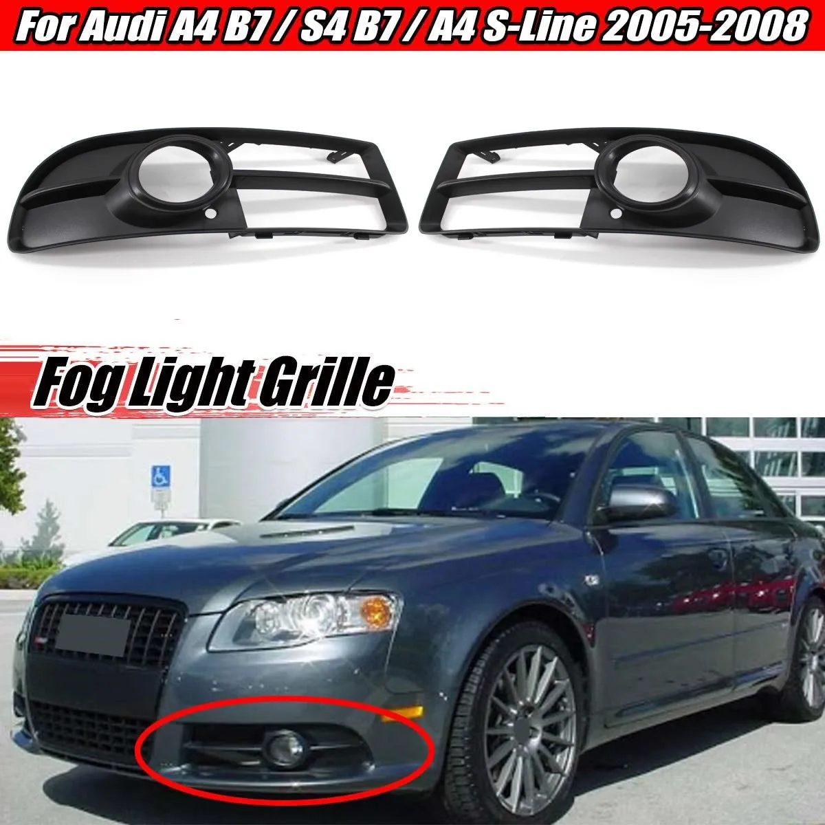 Car Front Bumper Fog Light Grille Grill For Audi A4 B7 S4 B7 A4 S-Line 2005-2008 8E0807681F 8E0807682F Left Right Fog Lamp Grill