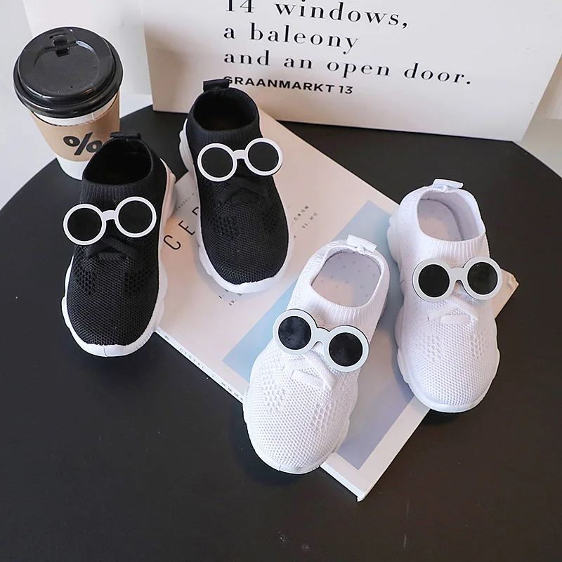 Kids Fashion Tennis Shoes 2024 Spring Autumn Mesh Breathable Children Sneakers for Boy Girl Cute Glasses Decoration Casual Shoes