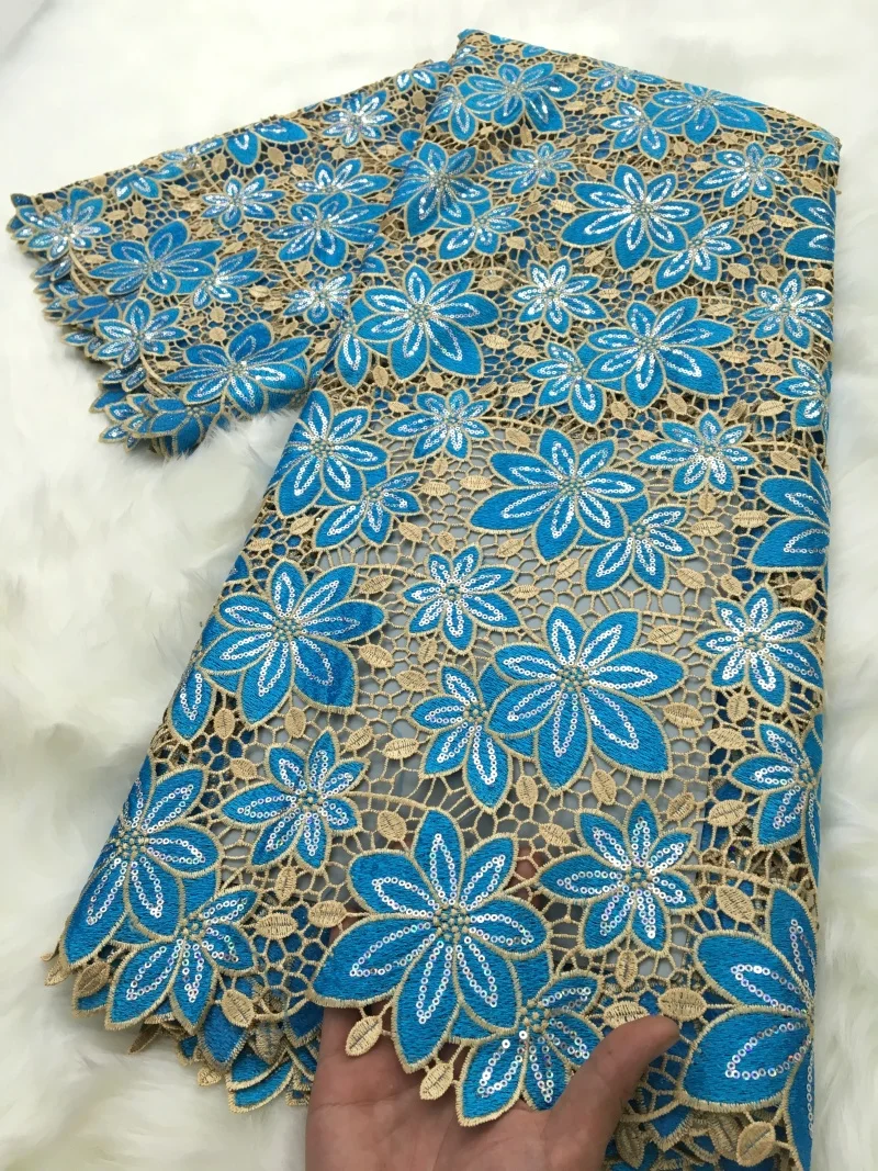 

2025 High Quality African Guipure Cord Lace Fabric Nigerian Stones Water Soluble Lace Fabric For Sewing Women Dress,5Yards 4708