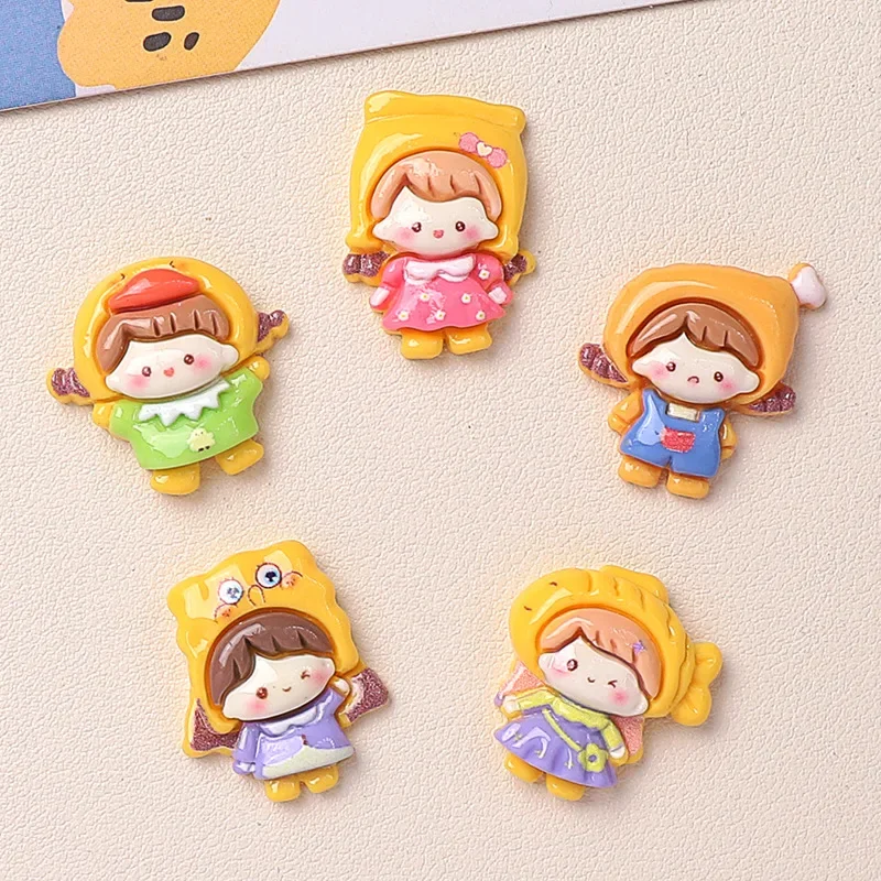 

5pcs miniso cute girl cartoon resin flatback cabochons for diy jewelry making handmade crafts materials