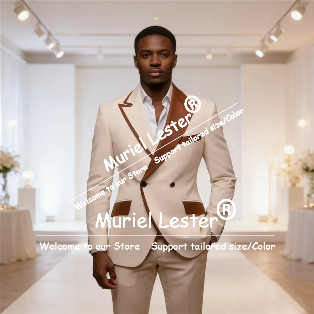 Unique Design Men's Suit Attire 2 Piece Spliced Double Breasted Jacket Pants Customized Groom Wedding Tuxedos Terno Masculino