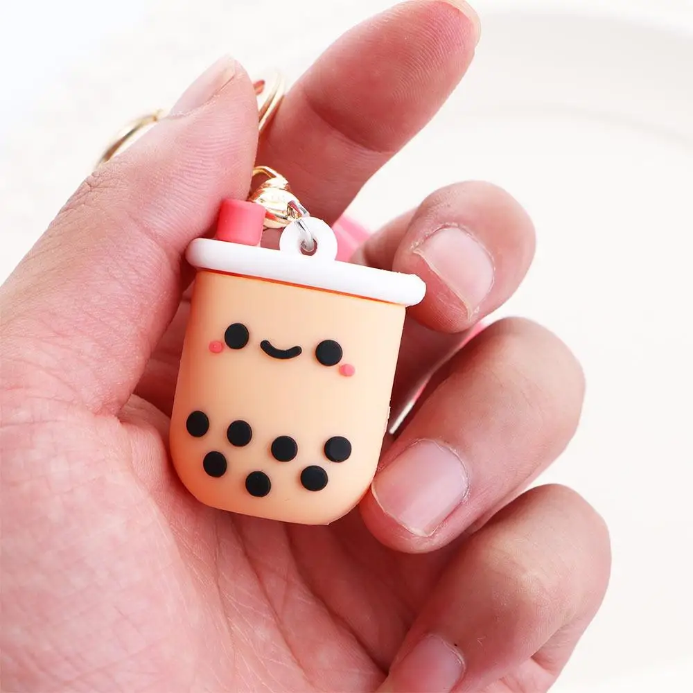 Kawaii البرية محاكاة هدية الكورية سيليكون اكسسوارات السيارات حقيبة قلادة حلقات المفاتيح اللؤلؤ الحليب الشاي المفاتيح