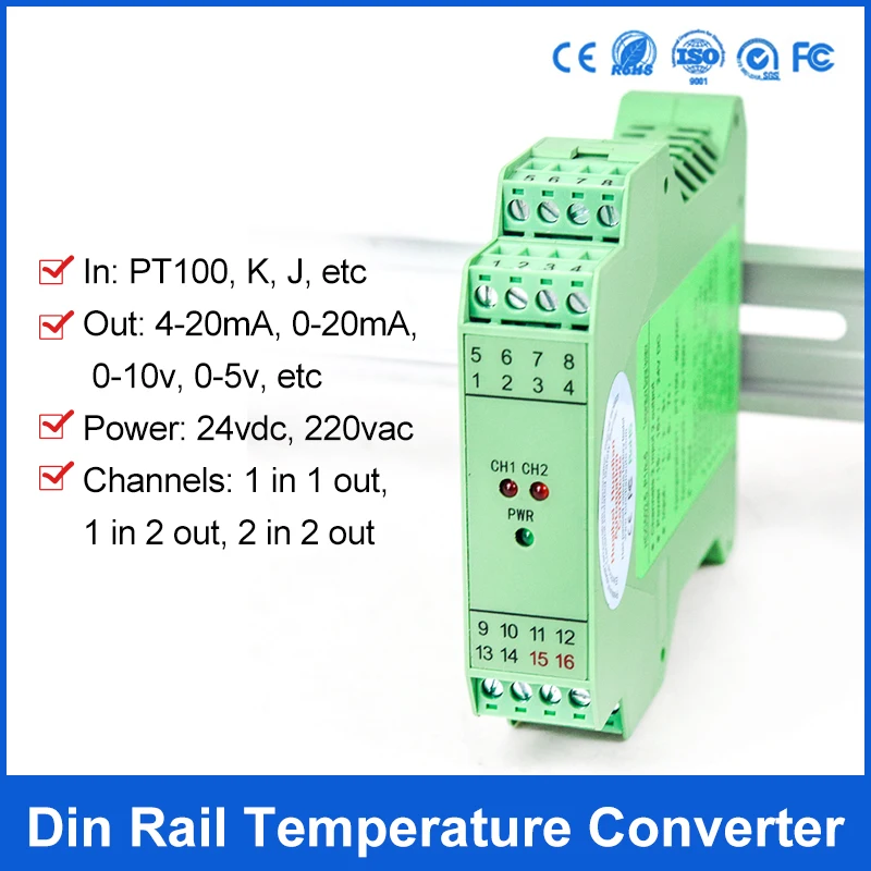 

Pt100 Temperature Transmitter 1 Input 1 Out Temperature Signal Converter 4-20mA