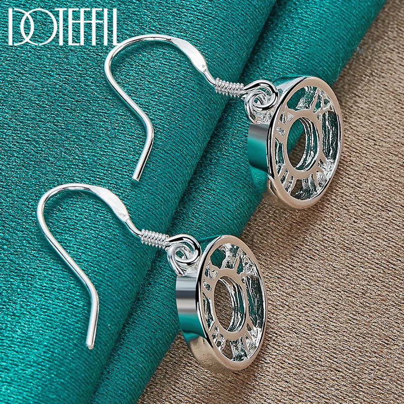 DOTEFFIL 925 Sterling Silver Round Roman Numerals Drop Earrings For Woman Wedding Engagement Fashion Party Charm Jewelry