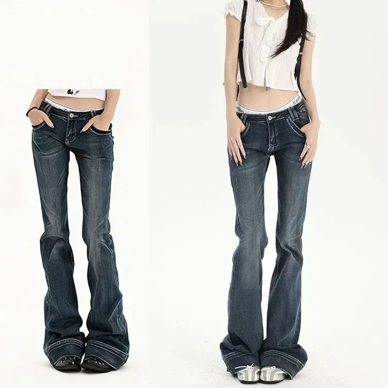

Streetwear Y2K Low Rise Women's Jeans Vintage 2000S Slim Fit Bootcut Flared Jean Pants Female Fashion Elastic Denim Trousers