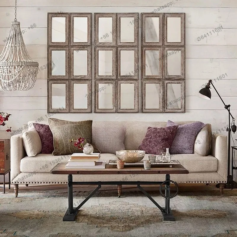 Q  country living room sofa household fabric large apartment solid wood high-end cotton and linen sofa