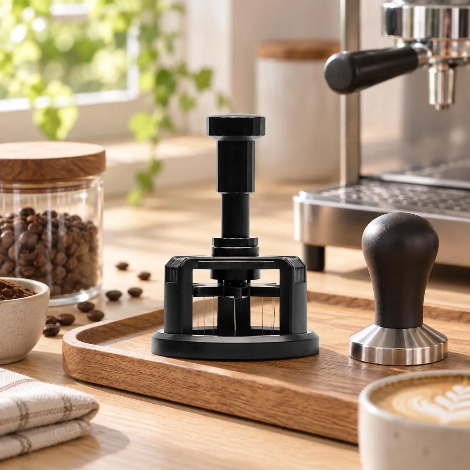 Needle Coffee Distributor Press-and-Rotate Espresso Distribution Tool with Magnetized Base Rotary Magnetized Dispersing Needle