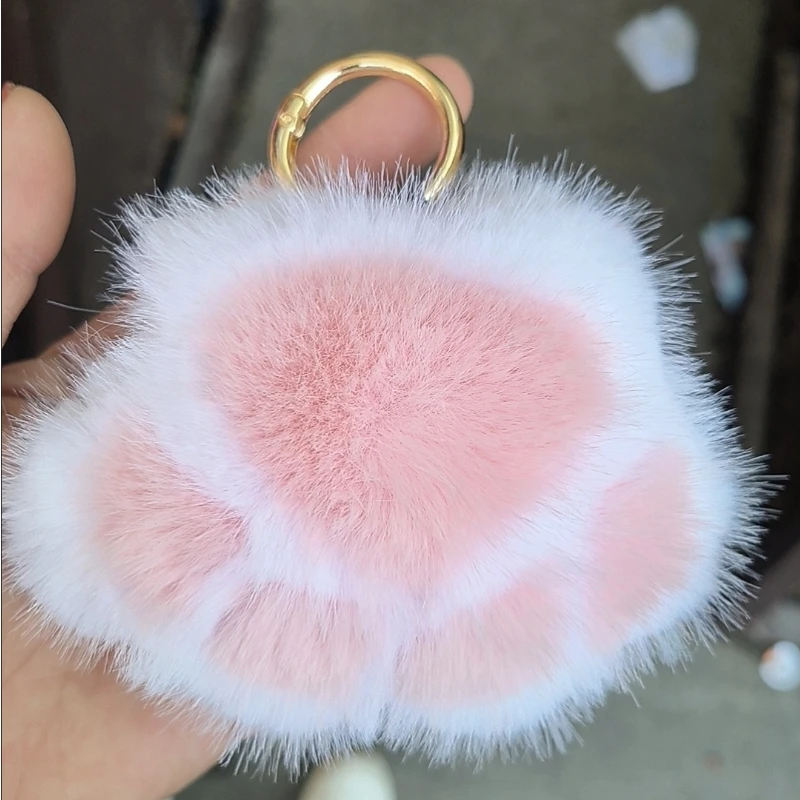 Imitação de pele de vison pata de gato pingente de pelúcia saco pendurado decoração bonito pequenas patas chaveiro do carro acessórios presente de cura macia