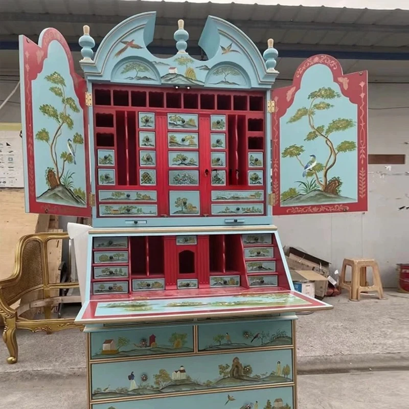 New Chinese-style solid wood painted bookcase villa study furniture storage storage decorative cabinet