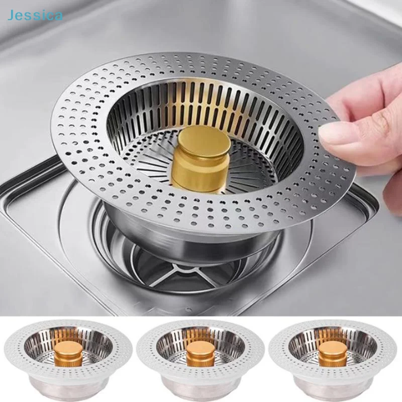 ♥Stainless Steel Sink Strainer Drain Filter - Anti-Clog Hair Catcher with Extended Drain Board for Kitchen/Bathroom