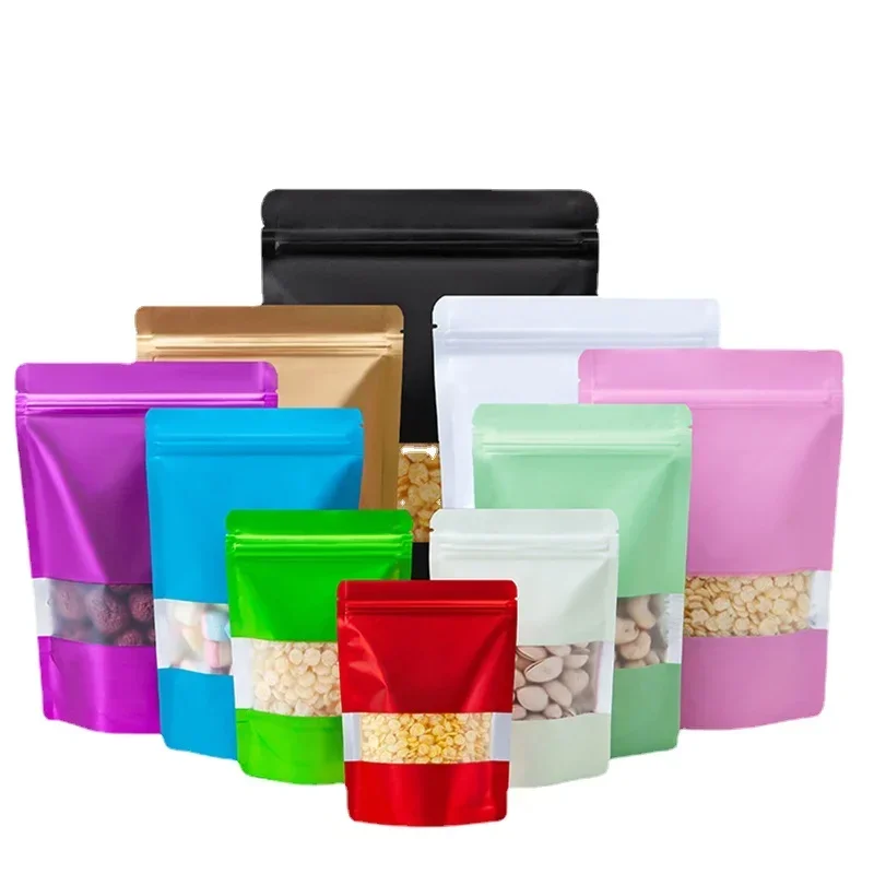 50pcs Custom Digital Printing Nut Snack Tea Coffee Bags Organic Doypack with Window Ziplock Stand Up Packaging Pouches