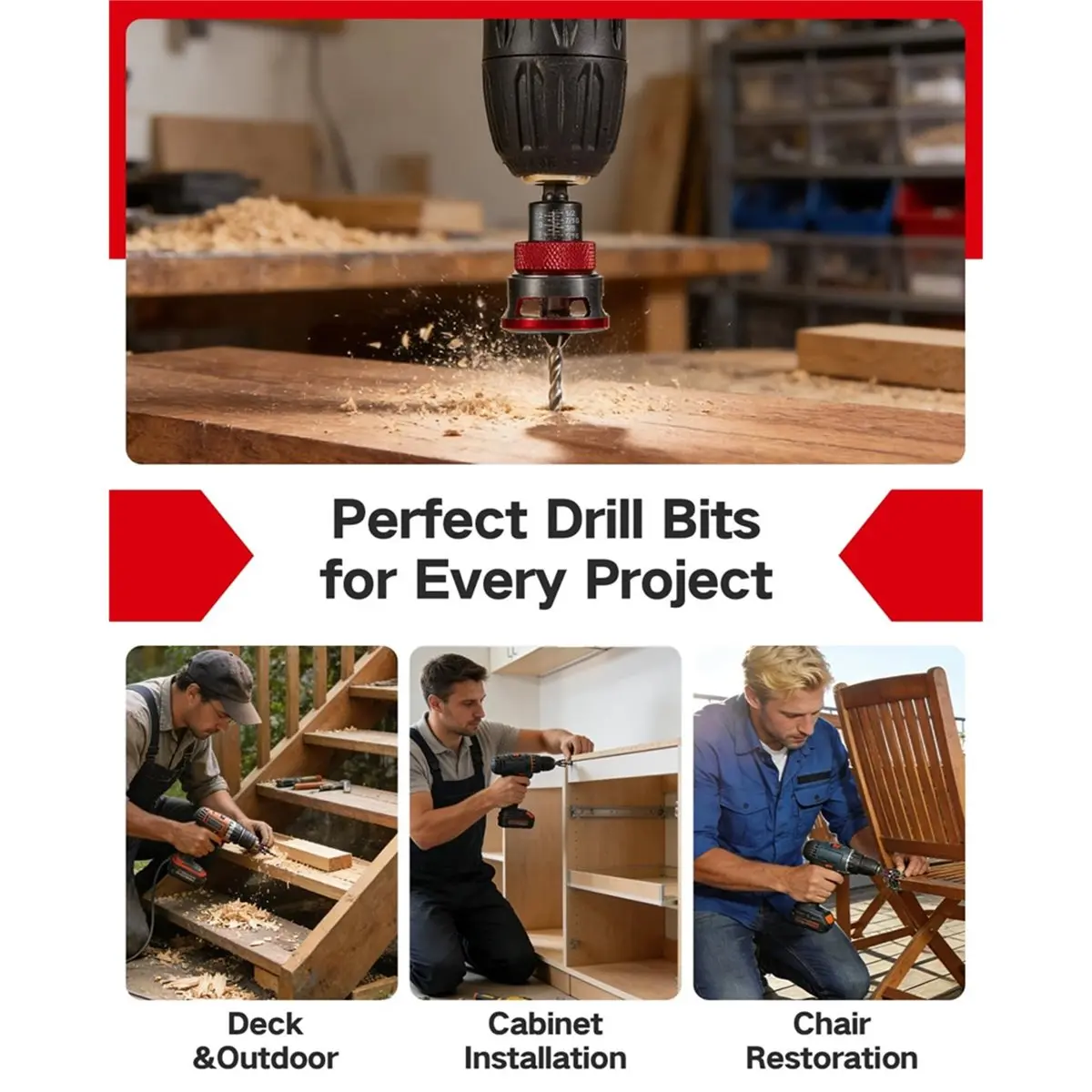 HITL 7 PCS Countersink Drill Bits Set, 4PCS Four-Flute HSS M2 Tapered Drill Bits and Adjustable Depth Stop Collar
