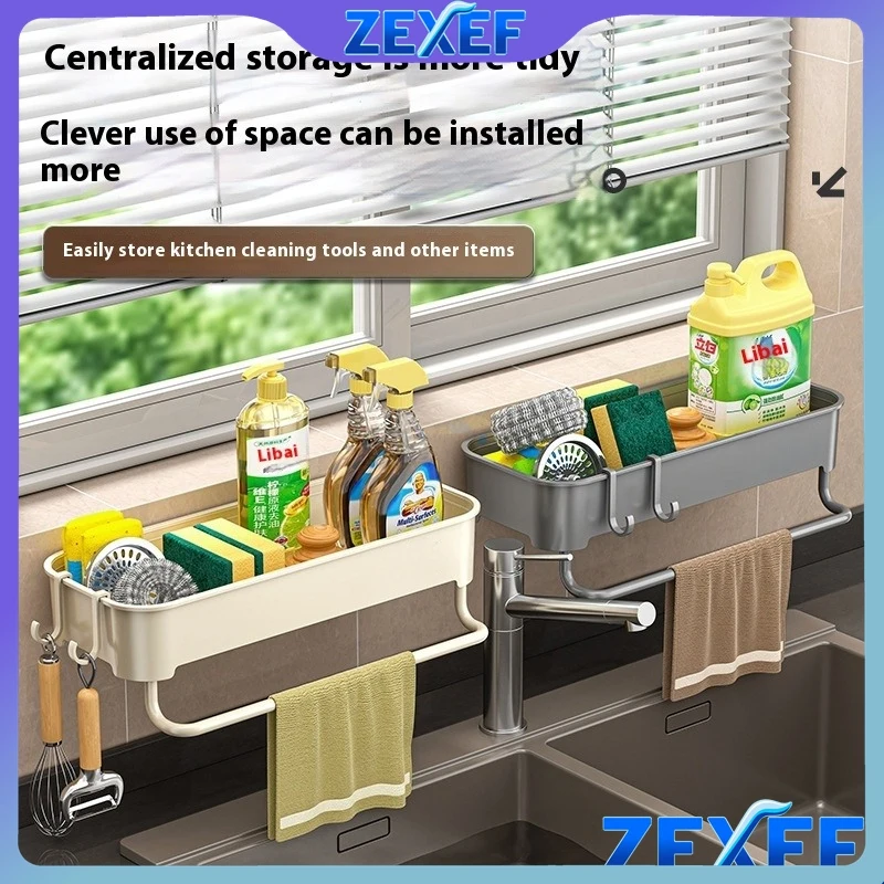 

ZEXEF Kitchen Sink Drain Rack Sponge Soap Rags Rack Multi Functional Large Capacity for Sponge Cleanser Organizer Rag Hanger