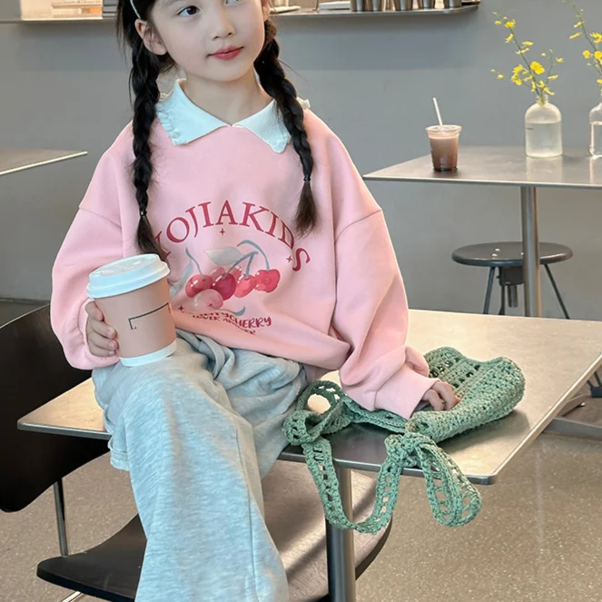 

Girls Hoodie 2024 Autumn New Childrens Clothing Girls Baby Loose Foreign Style Large Child Lapel Shirt Casual Simple Daily