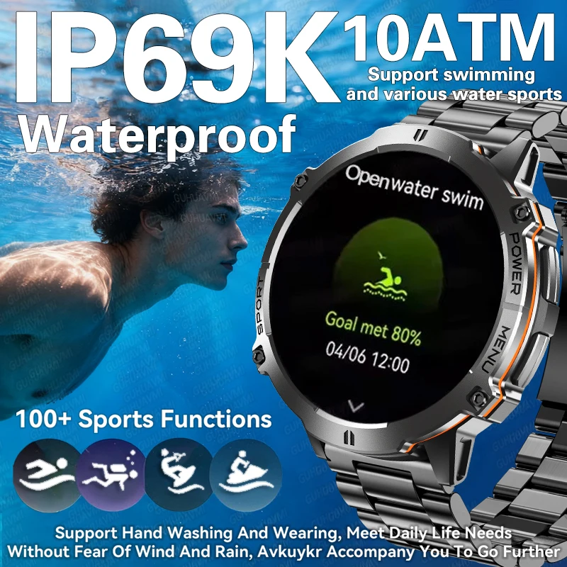 NEW TANK X3 Military 1000mAh GPS Smart Watch 1.73 AMOLED Screen Built-in Compass Altimeter Swim 10ATM Waterproof Call Smartwatch