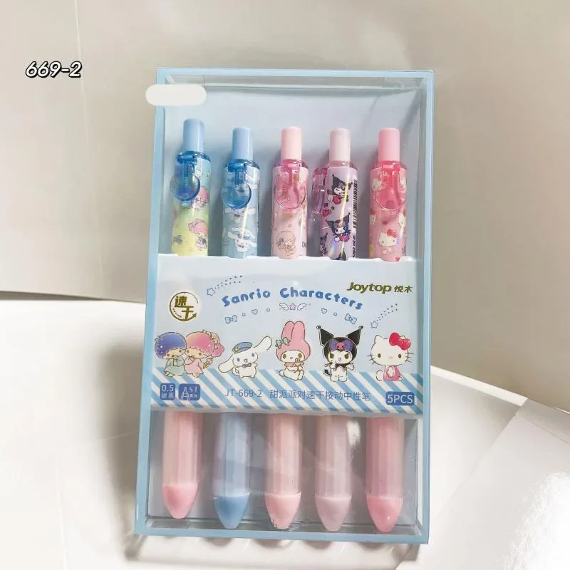 New 5Pcs Sanrio Kawali Hellokitty Kuromi My Melody Cinnamoroll Little Twin Star Piano Ball Pen Gel Pen Laser Kids Gift For Girls